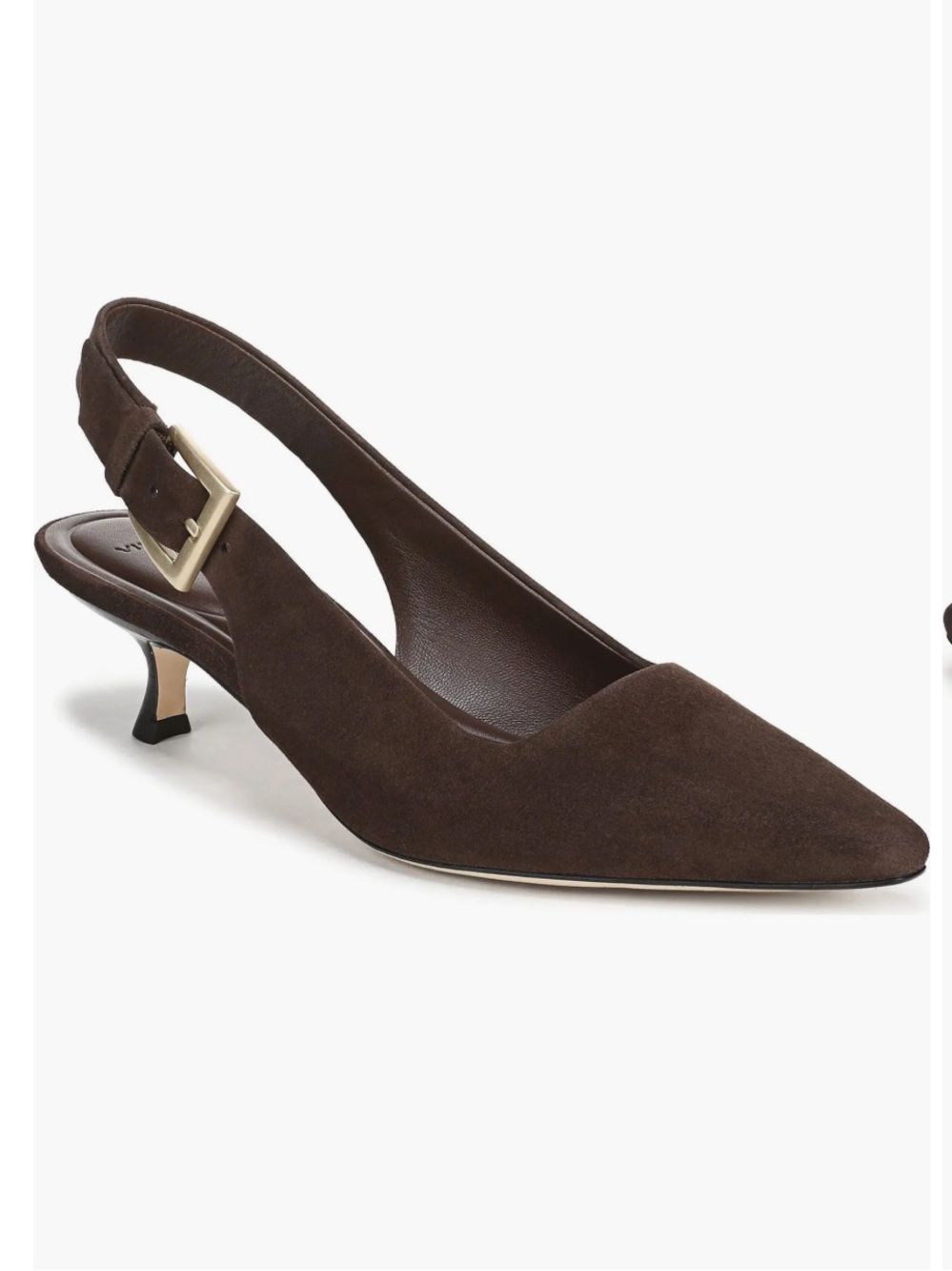 Vince Shasta Pointed Slingback Kitten Heel in Brown Suede NEW